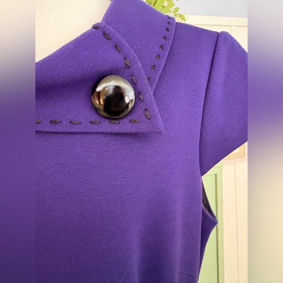 Tahari Arthur S. Levin Purple Sheath Dress w Collared Neckline & Belted Waist - Picture 3 of 12